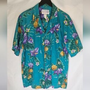 VTG Ky's Tropical Floral Hawaiian Shirt Teal Size XL